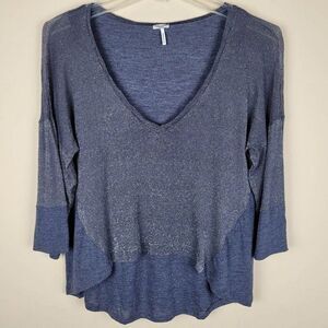 Anthropologie Splendid Sparkle Metallic Blue Blouse 3/4 Sleeve Size M